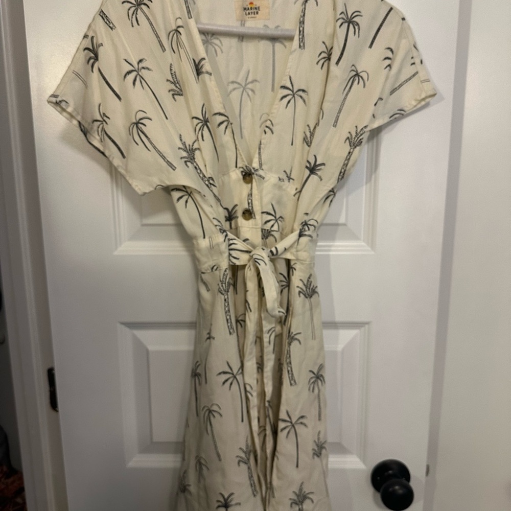 Marine Layer Cream Palm Print Dress
